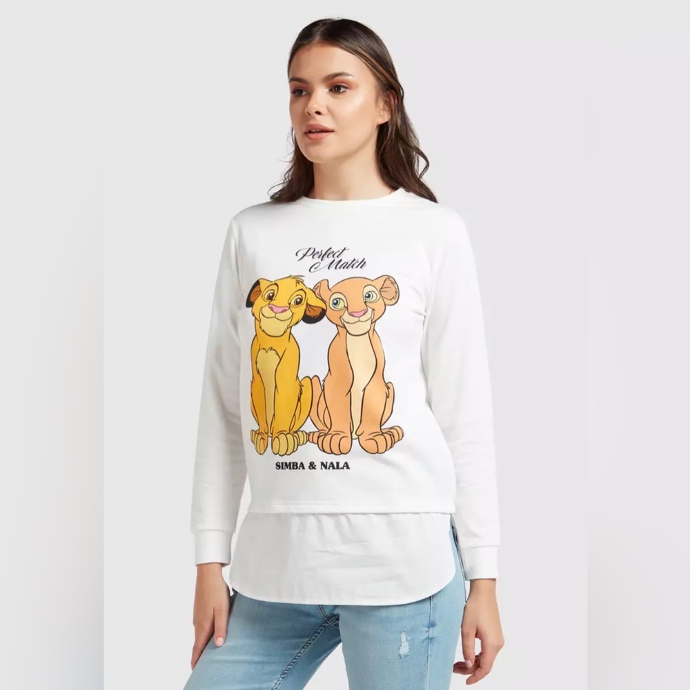 Disney Max Lion King Simba & Nala Layered White‎ Sweatshirt Womens Large NWT